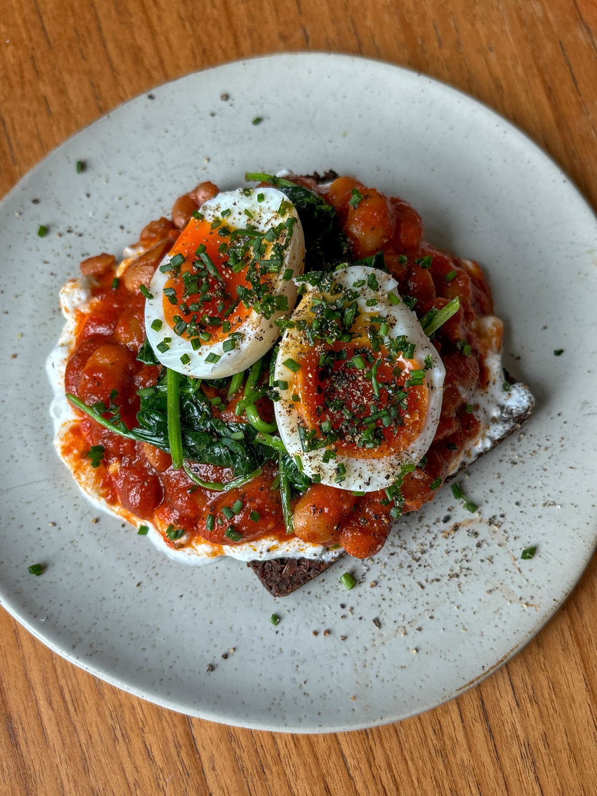 Baked Beans Cottage Cheese + Jammy Eggs on Rye Bread   Baked Beans Cottage Cheese + Jammy Eggs on Rye Bread