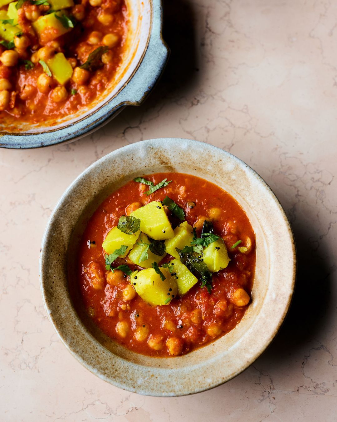 Hot Sauce Chickpeas with Turmeric Potatoes